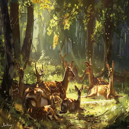 A Group of Deer Peacefully Resting