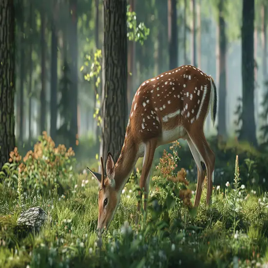 Deer Grazing On A Variety of Plants