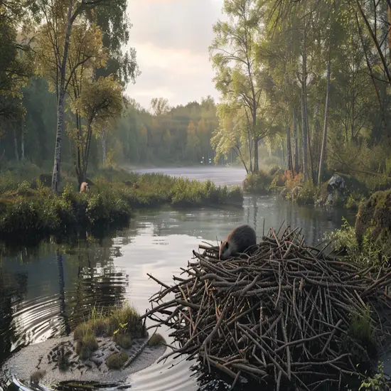 Beaver Adding New Logs and Mud to an Existing Dam