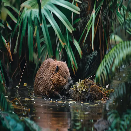 Beaver Building a Dam in a River