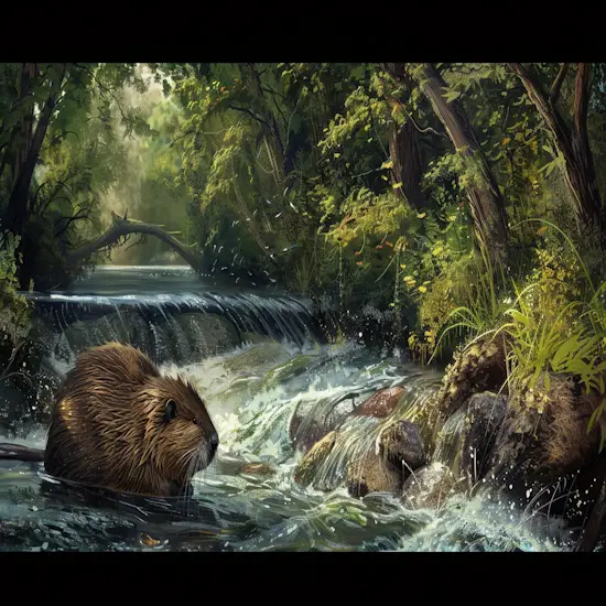 Beaver Inspecting a Fast-Flowing River