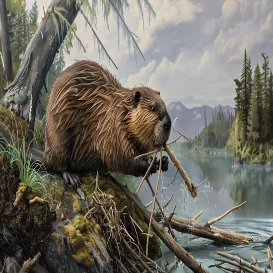 Beaver Selecting Branches to Construct a Dam