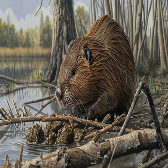 Beaver Selecting and Arranging Sticks