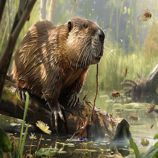 Beaver Using its Large Incisors