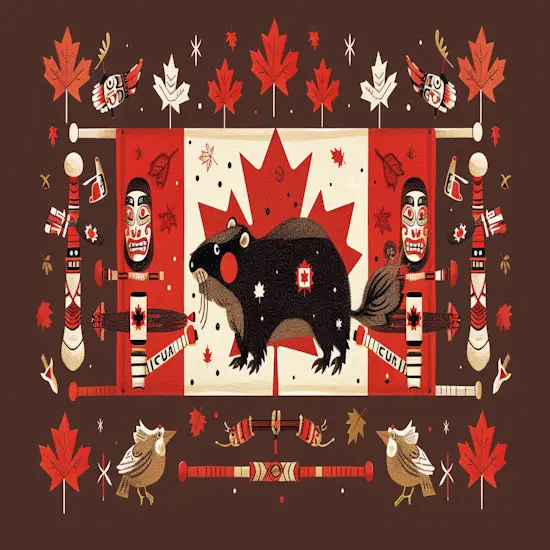 Canadian Flag With a Large Beaver Emblem in the Center