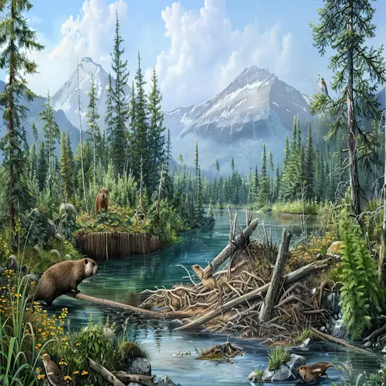 Canadian Landscape With a Beaver Dam in a River