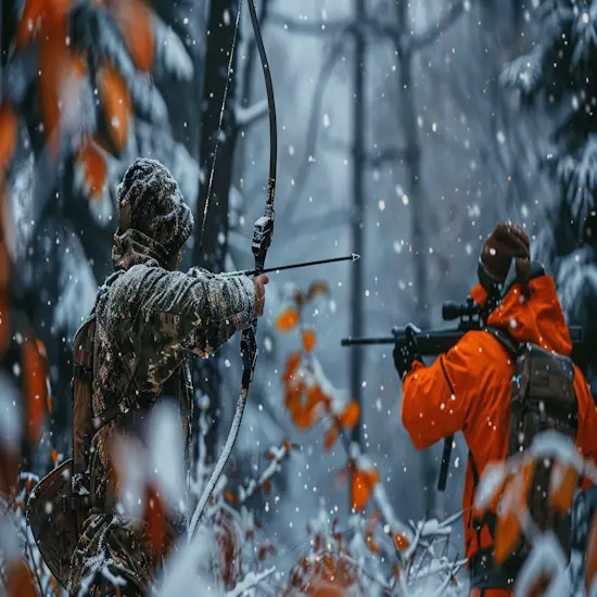 Contrasting Images Hunters Hunting In Different Seasons