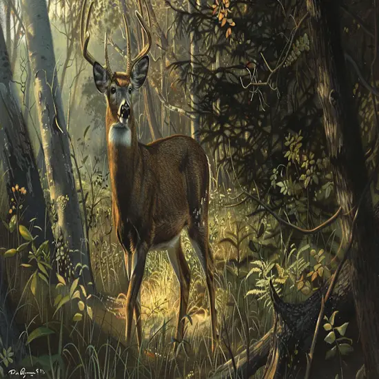 Deer Cautiously Approaching a Clearing in the Forest