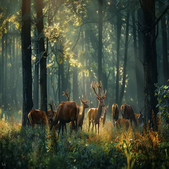 Herd of Deer Grazing