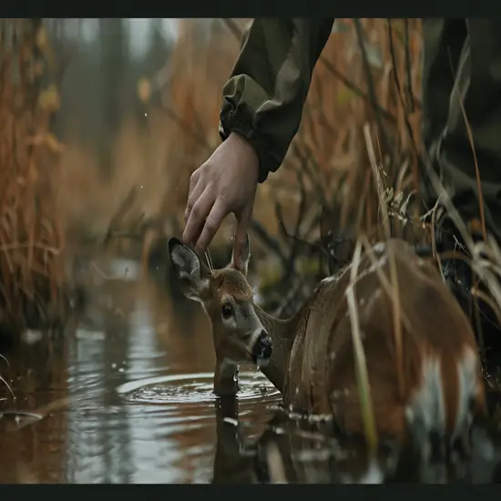 Hunter Carefully Releasing Young Buck