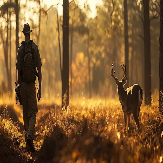 Hunter Carefully Tracking a White-tailed Deer