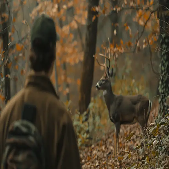 Hunter Observing Deer in the Woods