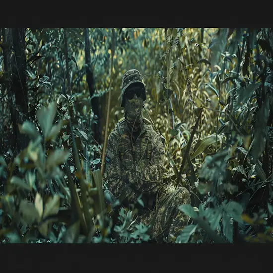 Hunter Positioned in a Dense Forest