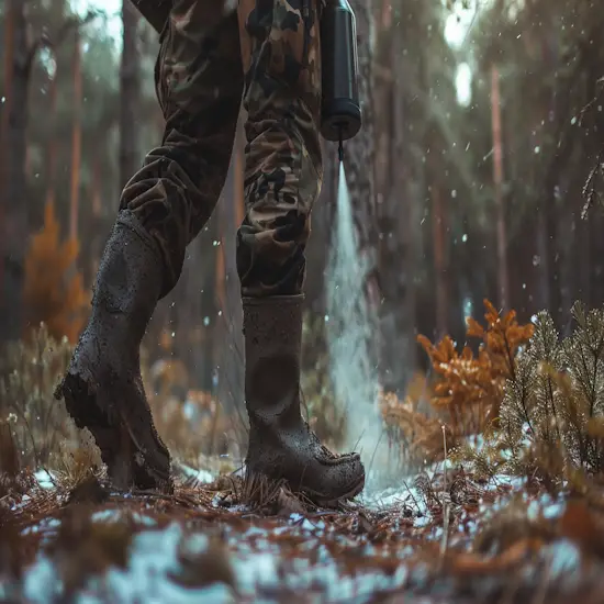 Hunter Spraying Scent Neutralizing Spray on Boots