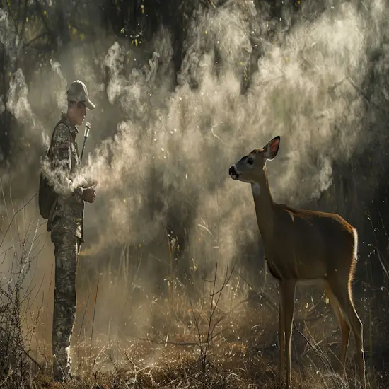 Hunter Standing Downwind of a Deer