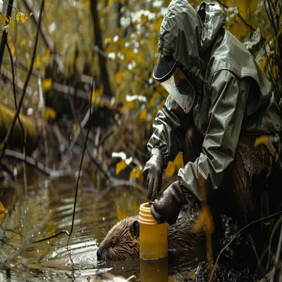 Person Extracting Castoreum From a Beaver