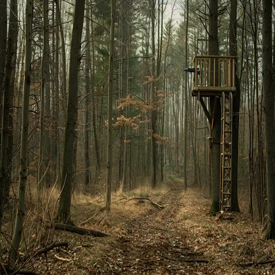 Serene Forest Setting With a Tree Stand Strategically Placed in a Clearing