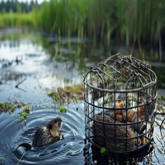 Muskrat Trap Baited With Fresh Vegetables