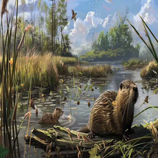 Wetland Ecosystem With a Muskrat Habitat
