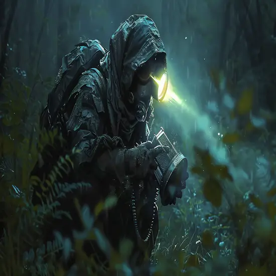 Hunter Using a Spotlight at Night
