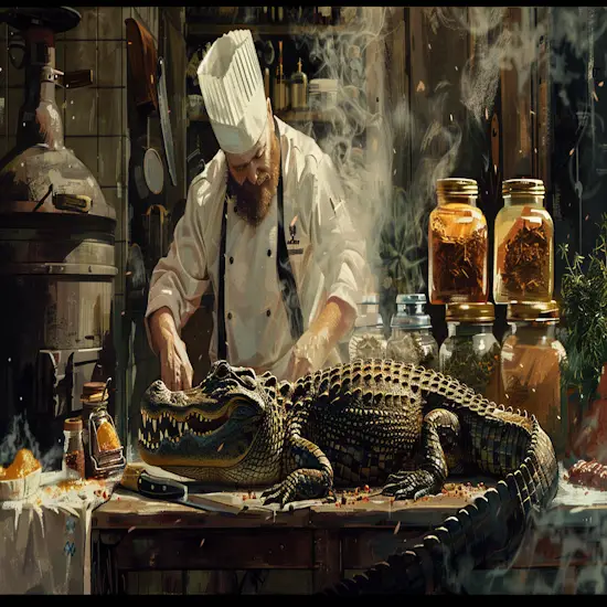 Chef Filleting an Alligator
