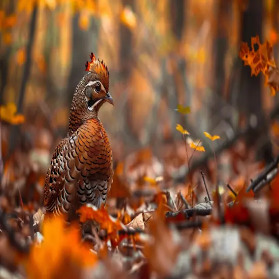 Forest Scene With a Ruffed Grouse Camouflaged Among the Fallen Leaves