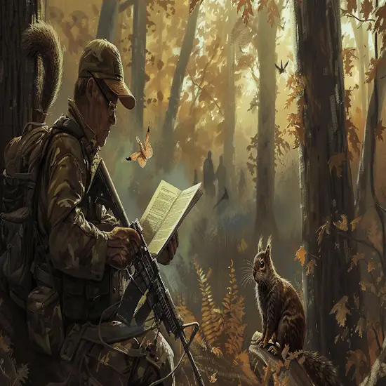 Hunter Checking a Hunting License and Regulations Booklet
