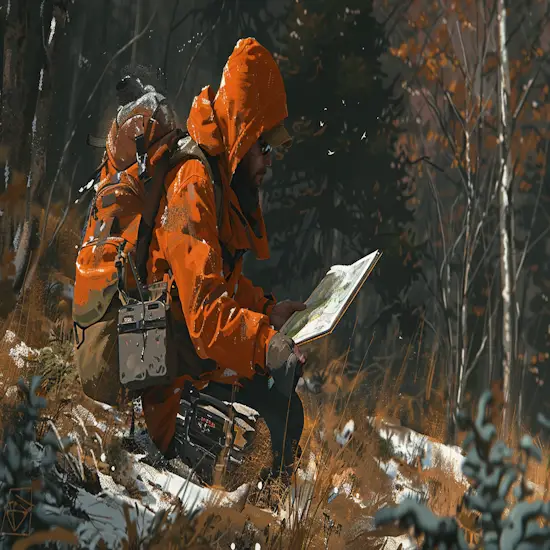 Hunter Checking a Map with Hunting Regulations