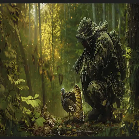 Hunter Crouched in a Dense Forest