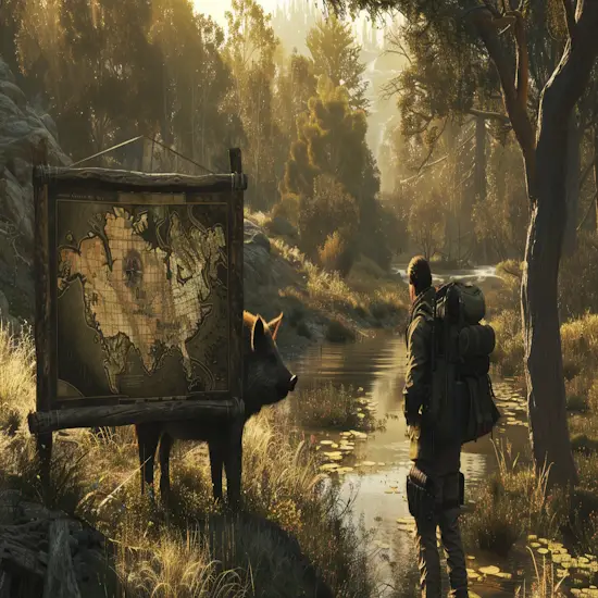 Hunter Displaying a Map of Hunting Areas for Wild Boars