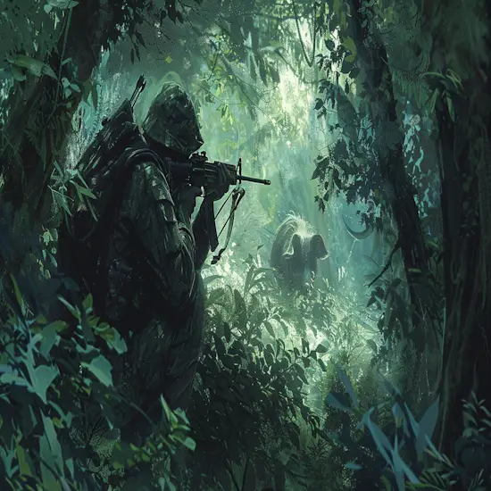 Hunter Hiding Behind Dense Foliage