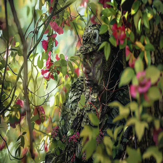 Hunter Hiding Behind a Tree
