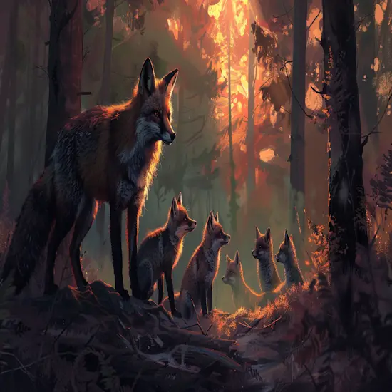 Hunter Observing a Family of Gray Foxes
