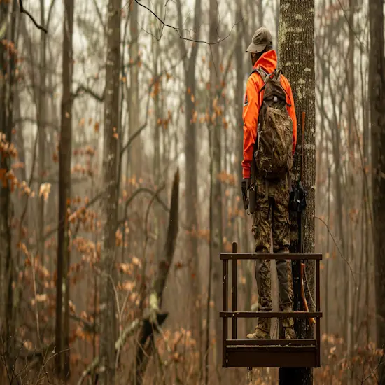 Hunter Setting up a Tree Stand in a Public Hunting Area in Ohio