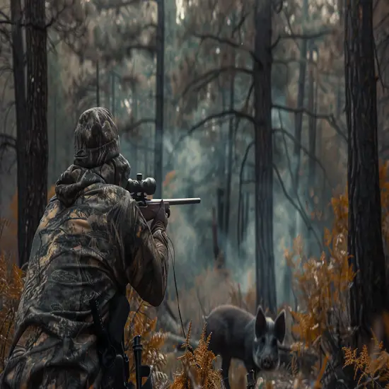 Hunter Stalking California Forest Tracking Wild Boars