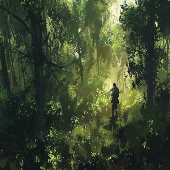 Hunter Stalking a Wild Boar Through a Dense Forest on Private Land