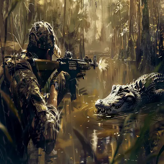 Hunter Stalking an Alligator in Swampy Public Land