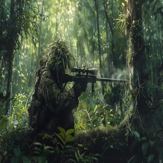 Hunter Tracking Wild Boars in a Dense Forest on Public Land