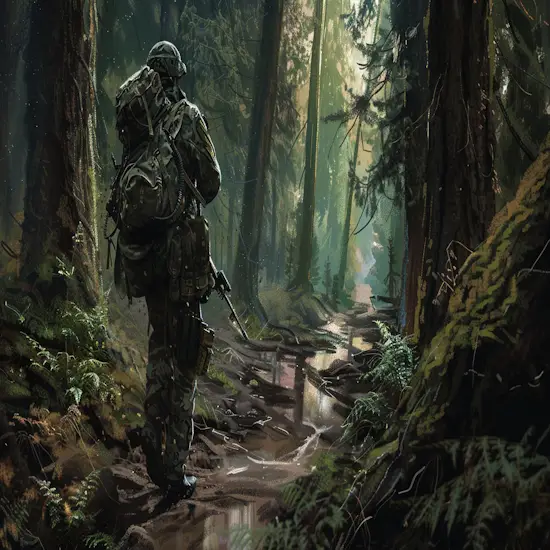Hunter Tracking Wild Boars in the Dense California Forest