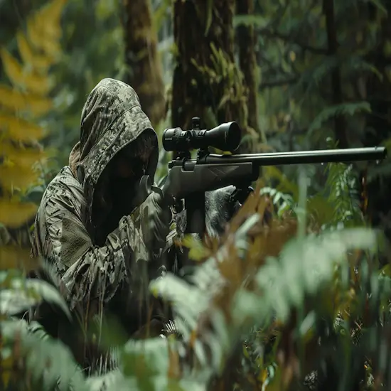 Hunter Tracking a Gray Fox Through a Dense California Forest