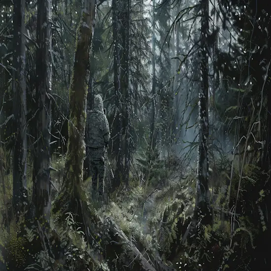 Hunter Using Camouflage and Stealth Techniques