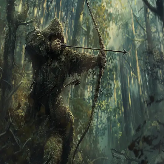 Hunter Using a Bow and Arrow to Hunt Wild Boars
