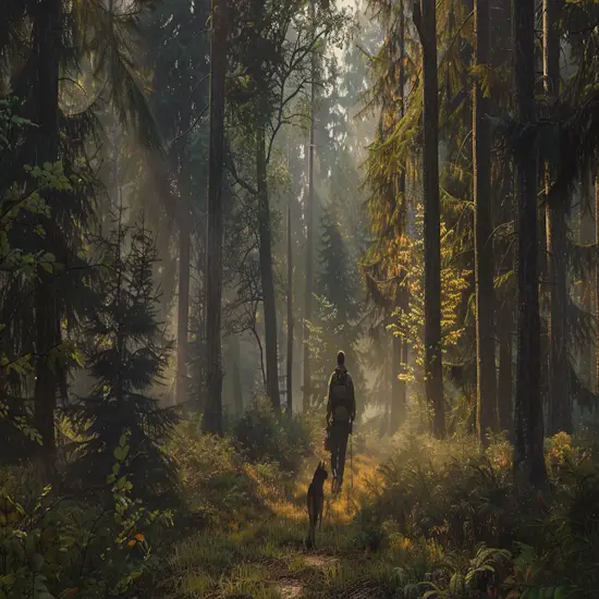 Hunter Walking Quietly With a Loyal Hunting Dog