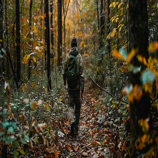 Hunter Walking and Observing For Signs of Ruffed Grouse